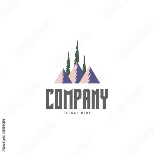 mountain with tree nature logo design template