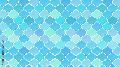 ターコイズブルーのモロッカンタイル模様　16：9　モロッコ風　水色