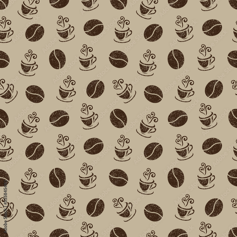 Seamless pattern of coffee beans and coffee cups for coffee shop backgrounds, cafe decorations, dining venues and culinary events. for a coffee-themed greeting card. for coffee-themed fabric motifs Seamless pattern of coffee beans and coffee cups for coffee shop backgrounds, cafe decorations, dining venues and culinary events. for a coffee-themed greeting card. for coffee-themed fabric motifs