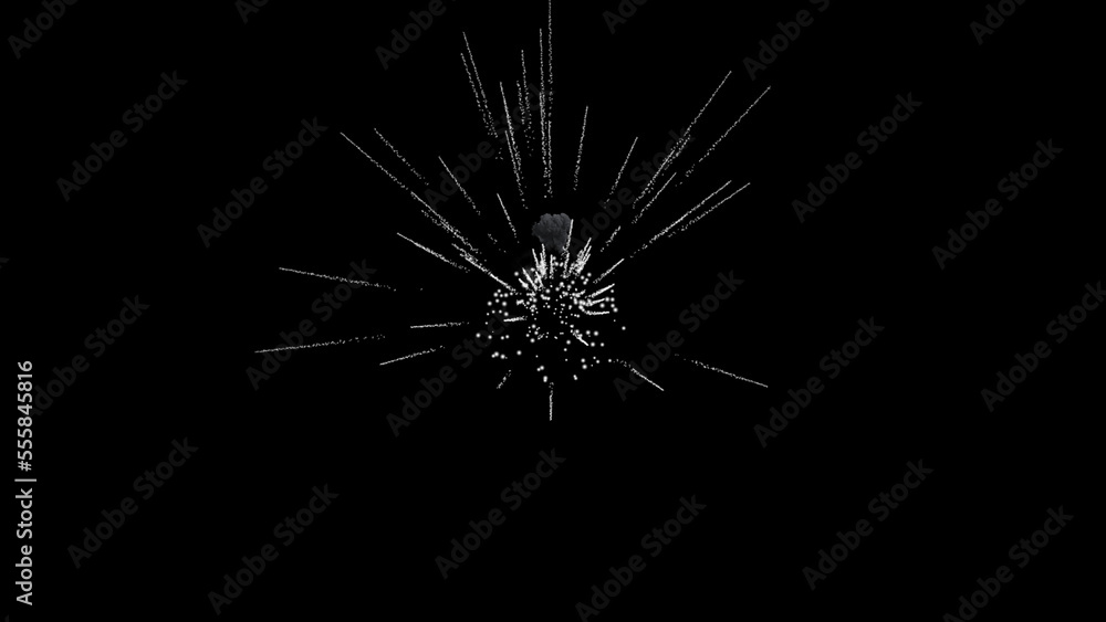 Fototapeta premium Explosion with thick smoke and flying smoke trails on black background. Science concept. Training. Educational visual animation. 3d render