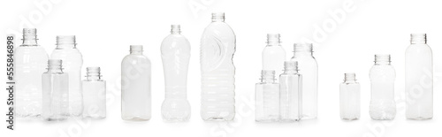 Obraz na plátně selection of quality photo collage of many different empty plastic bottles isolated on white background