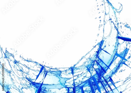 3d illustration of blue water splashing on white background