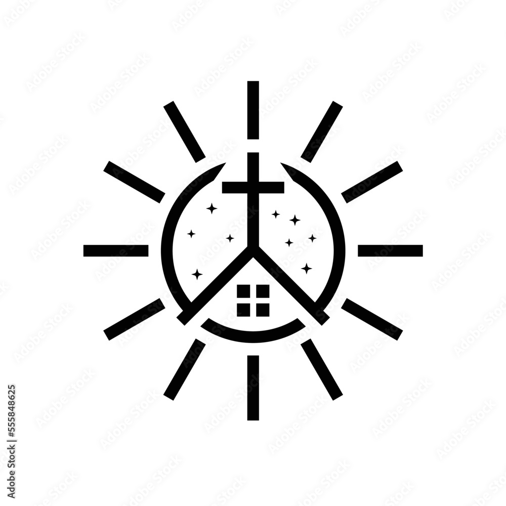 Christian church with sunburst or sunrise outline logo design Christian church with sunburst or sunrise outline logo design