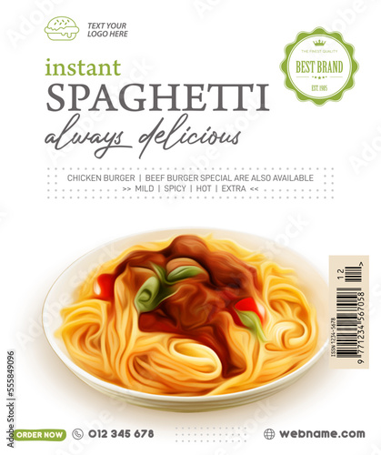 Delicious italian spaghetti pasta with meatballs food menu promotion flyer template design