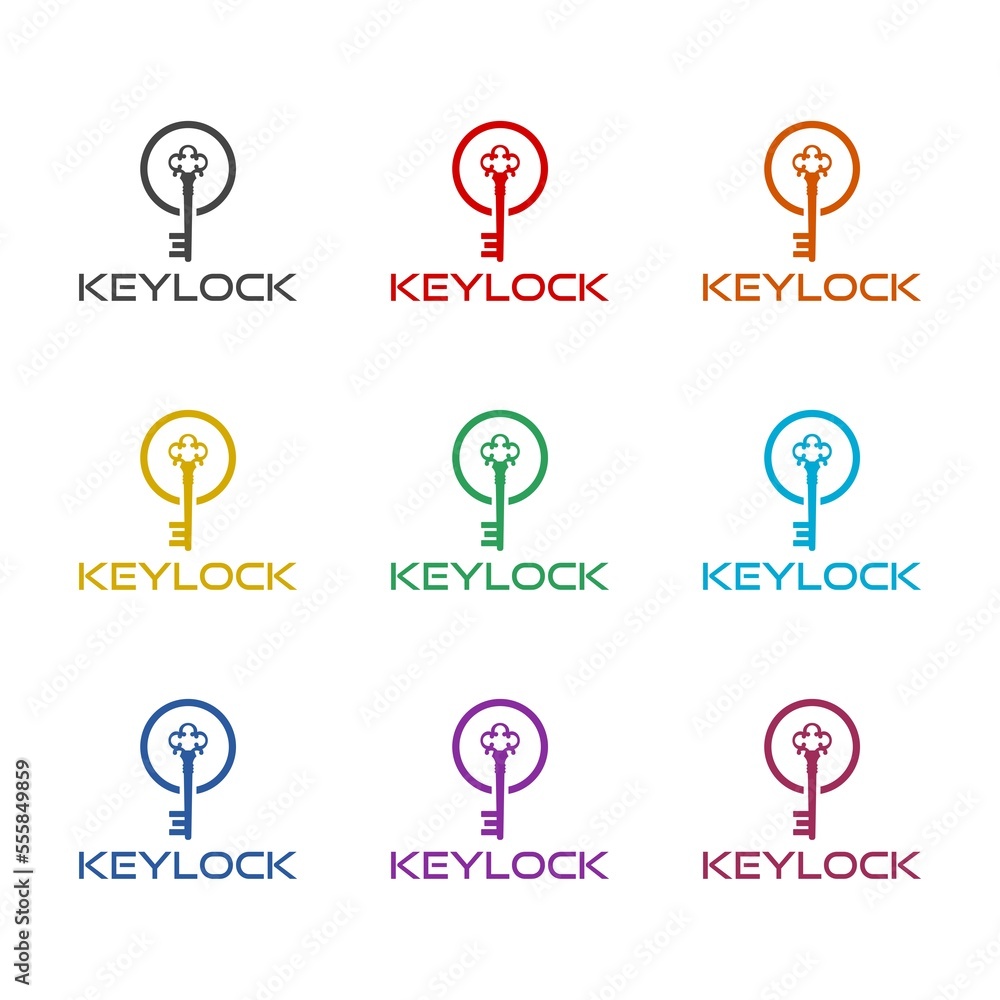 Elegant Key House Logo Design icon isolated on white background. Set icons colorful Elegant Key House Logo Design icon isolated on white background. Set icons colorful