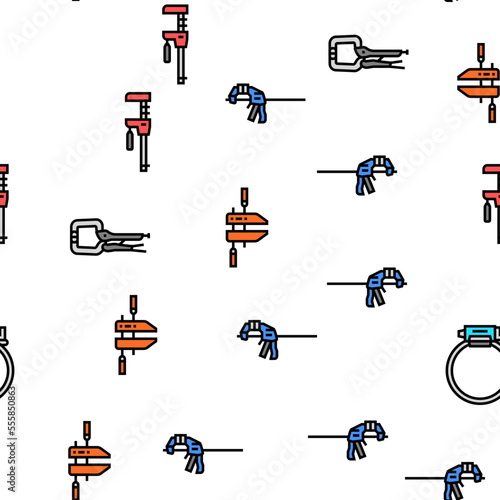 clamp vice grip tool metal vector seamless pattern thin line illustration