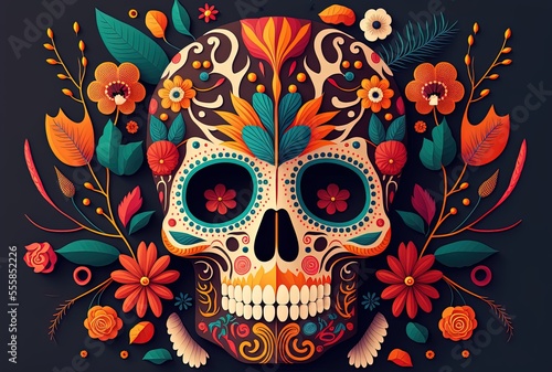 illustration of skull mask with flower decoration  Day of the Dead 