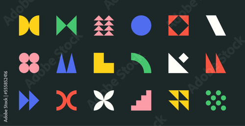 Brutalism shapes, minimalist geometric elements, abstract bauhaus forms. Simple star and flower shape, basic form, trendy modern graphic element vector set