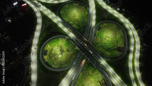 Aerial view of Bhanga four circle, a complex road intersection in Faridpur, Bangladesh. photo