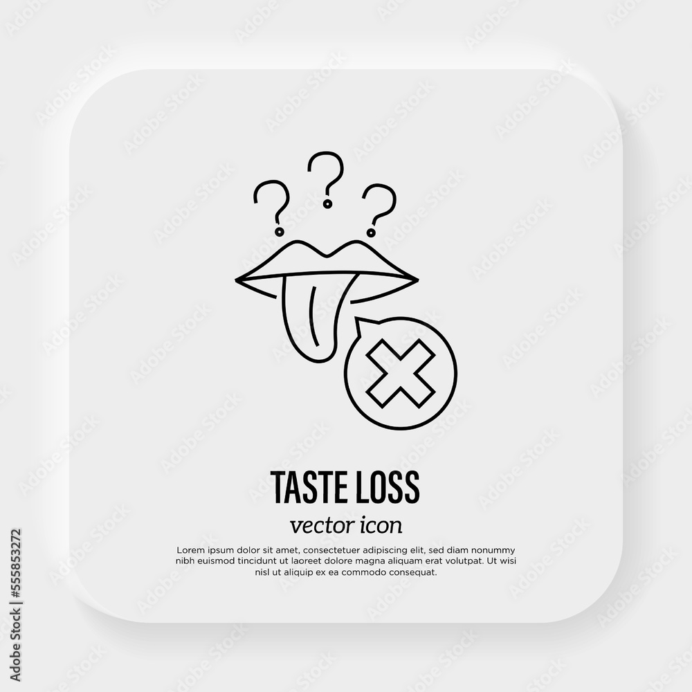 Taste loss, anosmia thin line icon. Long covid. Vector illustration. Taste loss, anosmia thin line icon. Long covid. Vector illustration.
