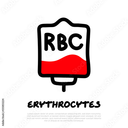 Blood bag with plasma. Doodle thin line icon. Blood donation. Blood type. Vector illustration.