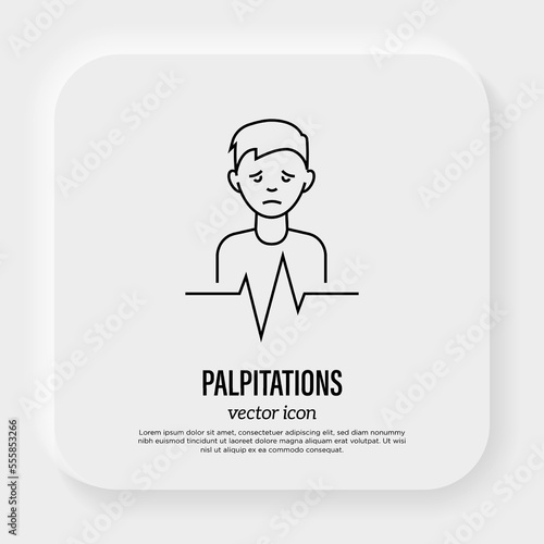 Heart palpitation thin line icon. Heart failure, shortness of breath, arrthythmia, long covid syndrome. Vector illustration.