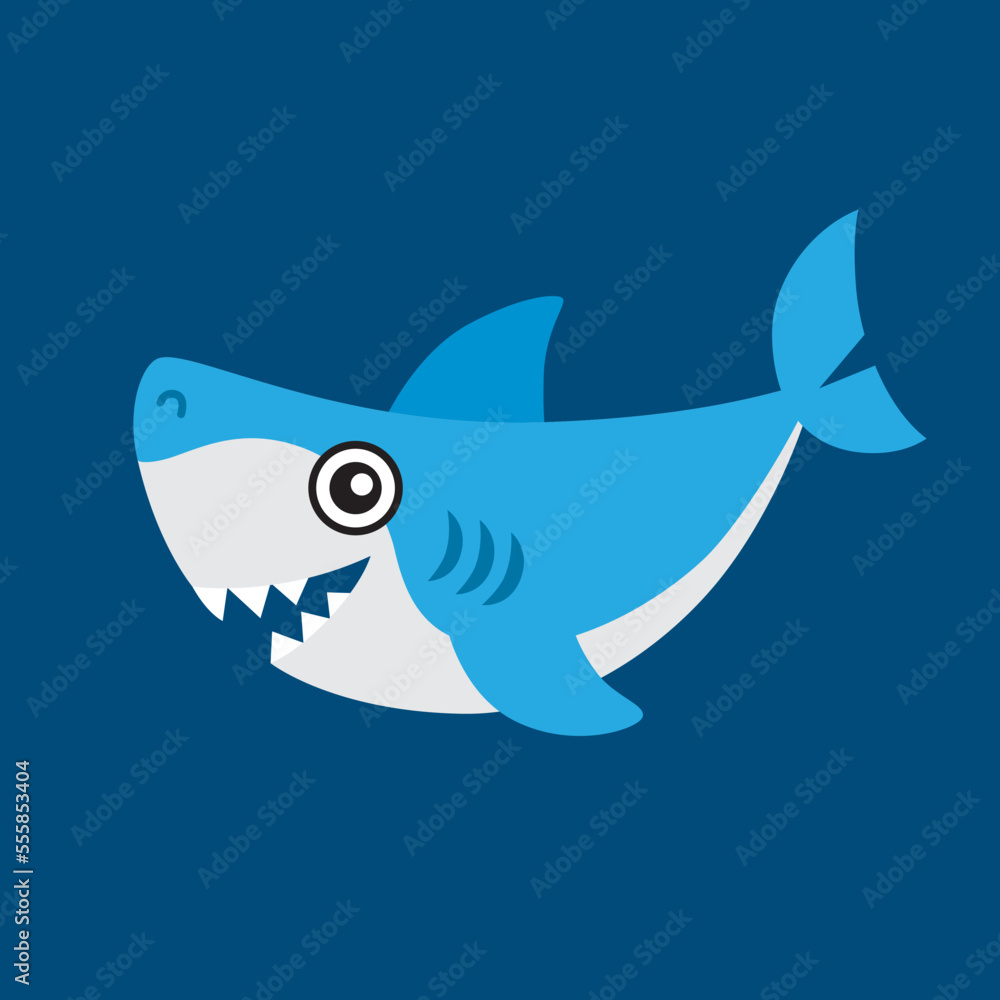 Funny sea animal in a cartoon style. Vector illustration of a cute shark in a cartoon style Funny sea animal in a cartoon style. Vector illustration of a cute shark in a cartoon style
