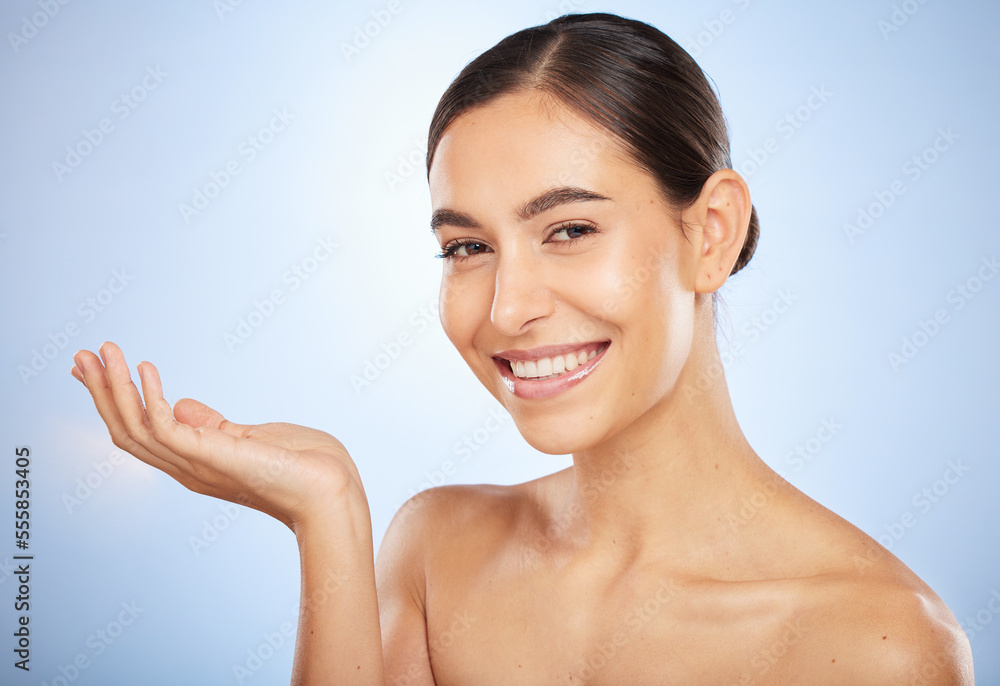 Portrait, skincare and beauty with a model woman in studio on a gray background for brand advertising. Face, wellness and luxury with an attractive young female posing to promote a skin care product Portrait, skincare and beauty with a model woman in studio on a gray background for brand advertising. Face, wellness and luxury with an attractive young female posing to promote a skin care product
