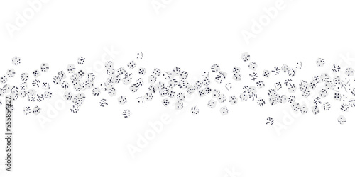 Gambling game dice. Seamless pattern of realistic isometric white play dice cubes with black dot isolated on white. Object to play in casino, dice from one to six dots. 3d Vector illustration