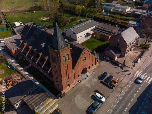 Sint-Jozefskerk (Saint Joseph Church) in Terjoden (Aalst), Belgium - aerial view