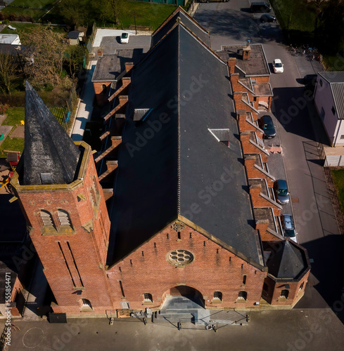 Sint-Jozefskerk (Saint Joseph Church) in Terjoden (Aalst), Belgium - aerial view photo