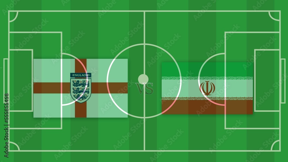England vs Iran Football Match Design Element on Football field England vs Iran Football Match Design Element on Football field