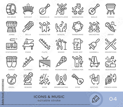 Set of conceptual icons. Vector icons in flat linear style for web sites, applications and other graphic resources. Set from the series - Music and Musical instruments. Editable stroke icon.