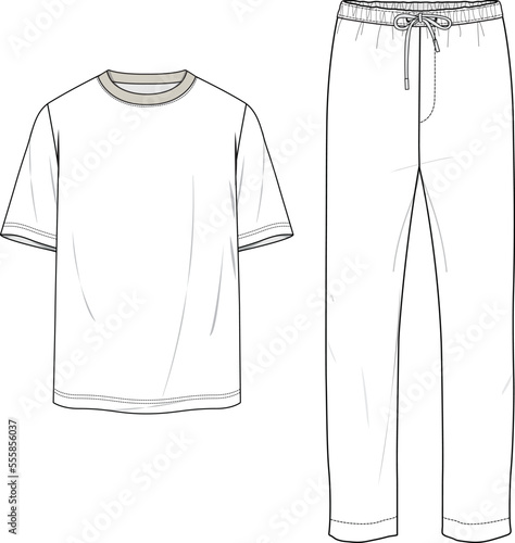 MEN AND BOYS WEAR TEE AND PAJAM SET NIGHT WEAR FLAT DESIGN VECTOR