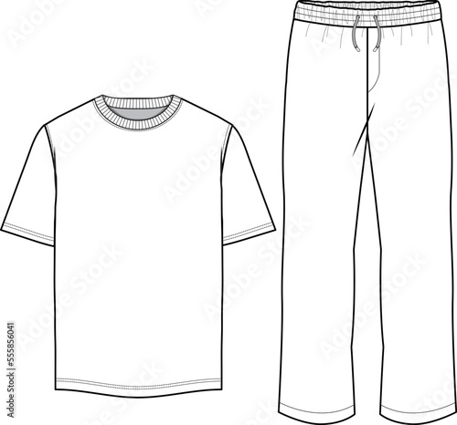 MEN AND BOYS WEAR TEE AND PAJAM SET NIGHT WEAR FLAT DESIGN VECTOR
