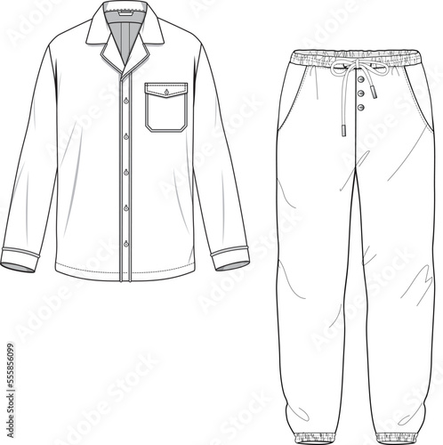 MEN AND BOYS WEAR TEE AND PAJAM SET NIGHT WEAR FLAT DESIGN VECTOR