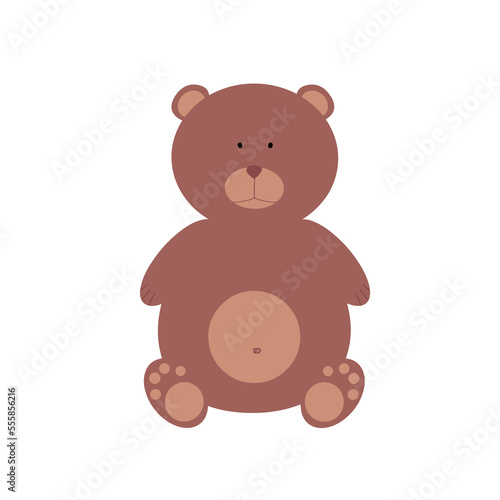 Cute brown bear toy isolated on white background. Teddy bear vector illustration for posters.