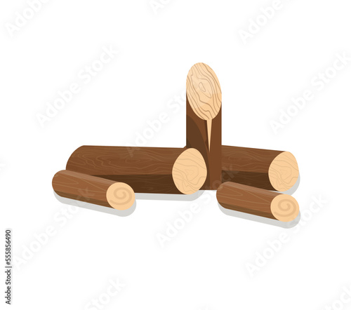 Pile of logs. Chopped, sawed trees, firewood. Fuel. Wooden building material. Design element. Flat vector illustration.