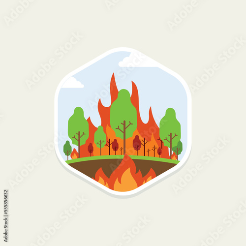 Forest fire disaster concept illustration. Tropical disaster and a sign of catastrophe and warning