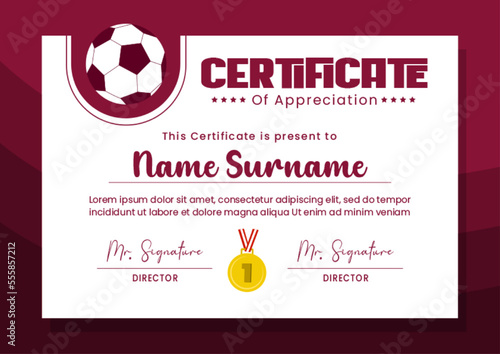 Football tournament, sport event certificate design template easy to customize simple and elegant design