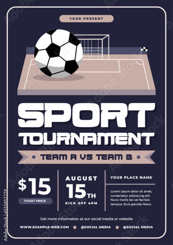 Football tournament, sport event flyer or poster design template easy to customize