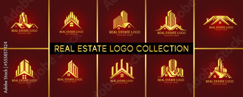 Real Estate gold Logo Set ,Creative House Logo Collection , Abstract Buildings Logo Set