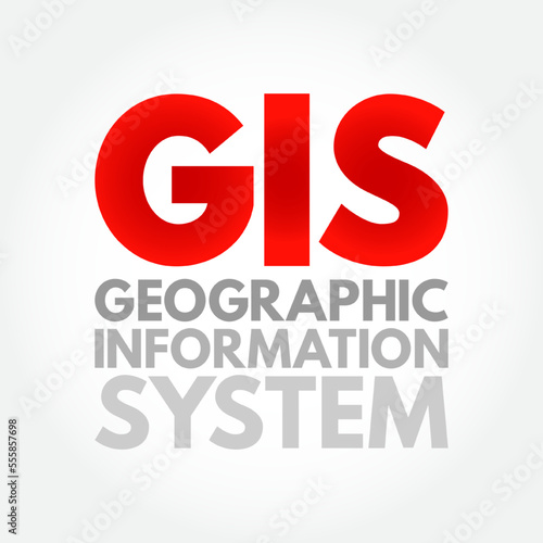 GIS Geographic Information System - type of database containing geographic data with software tools for managing, analyzing, and visualizing those data, acronym text concept background