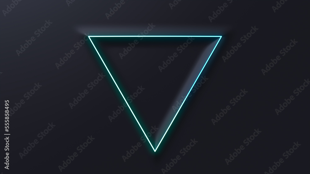 Minimalist Tech Background with Extruded Triangle and Turquoise Illuminated Trim. Black Surface with Embossed 3D Shape. 3D Render. Minimalist Tech Background with Extruded Triangle and Turquoise Illuminated Trim. Black Surface with Embossed 3D Shape. 3D Render.