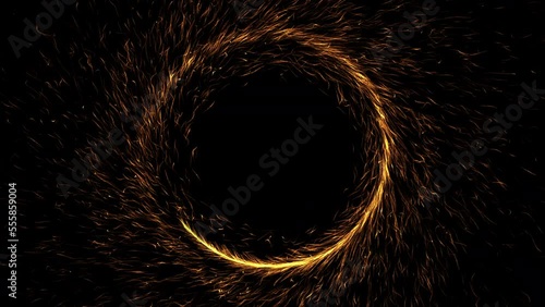 Shiny Particles Sparks Rotating Magic Circle Fire Portal. Spinning fireworks.