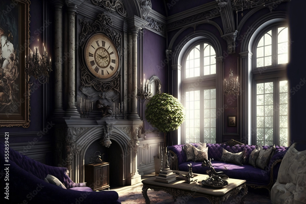 luxury gothic interior design, living room in an old villa, fictional  interior created with generative ai Stock Illustration | Adobe Stock