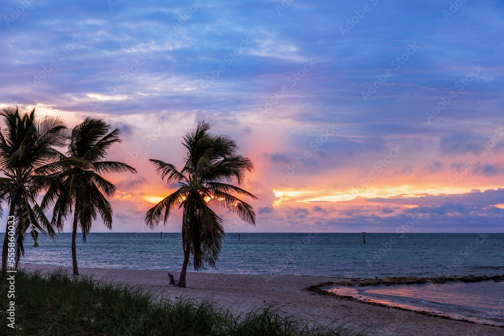 Colourful sunrise at the Smathers Beach in the Key West, Florida, USA	