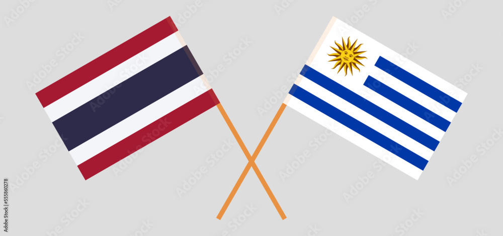 Crossed flags of Thailand and Uruguay. Official colors. Correct proportion Crossed flags of Thailand and Uruguay. Official colors. Correct proportion