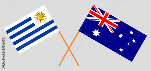 Crossed flags of Uruguay and Australia. Official colors. Correct proportion