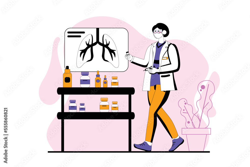 Vaccination purple concept with people scene in the flat cartoon style. Doctor explains to people why vaccination is very important. Vector illustration. Vaccination purple concept with people scene in the flat cartoon style. Doctor explains to people why vaccination is very important. Vector illustration.