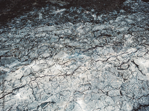 Top down aerial view of ash grey cooled down lava from Meradalir eruption in Iceland