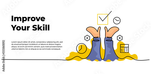 Vector illustration of self development. Smart work plan setting. Modern flat in continuous line style.