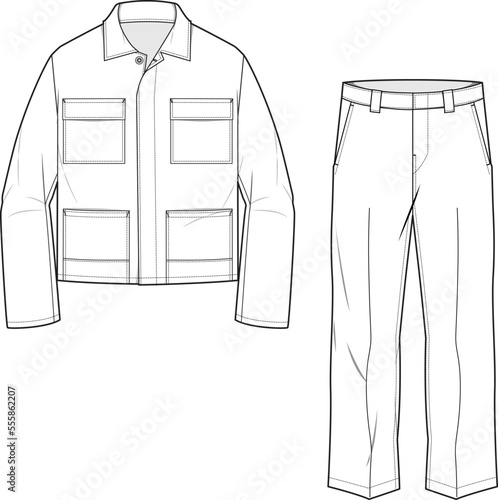 WORK WEAR UNIFORM SHIRT AND PANTS SUIT DRESS FOR WORKERS FLAT DESIGN VECTOR