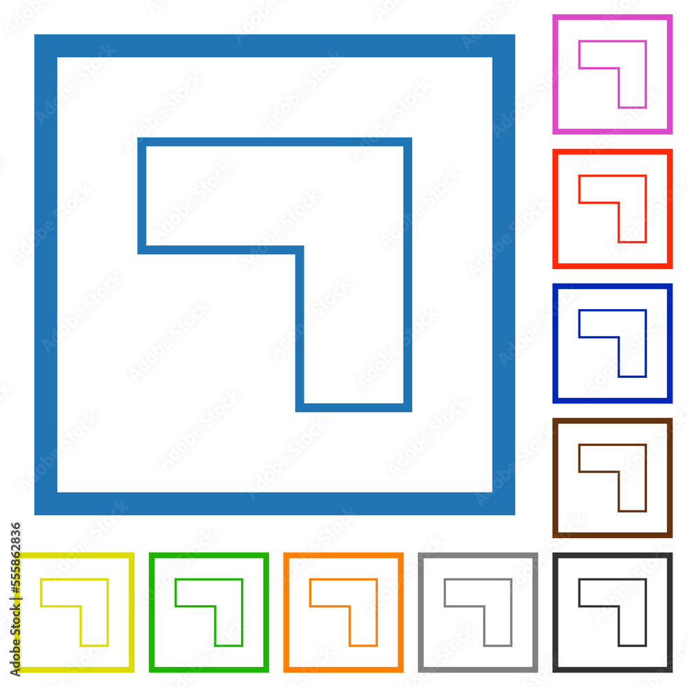 Top right 90 degrees angle arrow outline flat framed icons Top right 90 degrees angle arrow outline flat framed icons