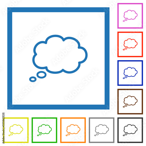 Single oval thought cloud outline flat framed icons