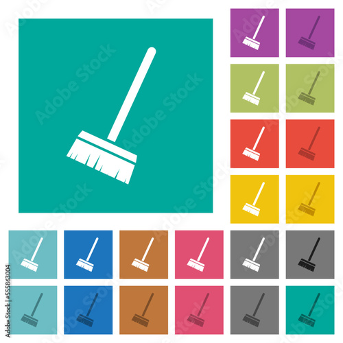 Household broom square flat multi colored icons