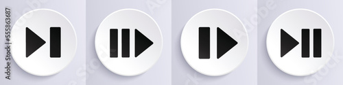 Media player icons set. Multimedia symbols for audio and music. Forward, rewind 3D buttons photo