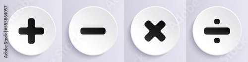 Math symbols mathematics icon set. Calculator plus minus multiplication division vector illustrations. Isolated buttons collection