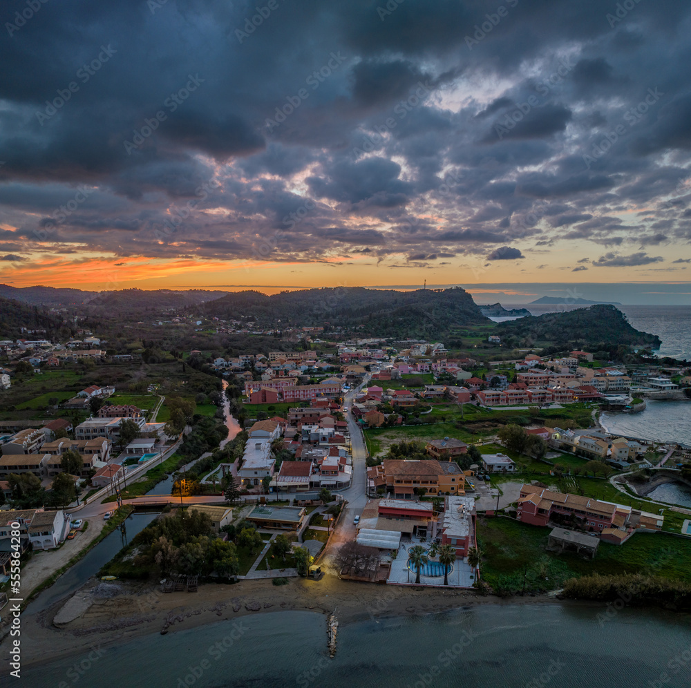 Sidari town from drone view,Corfu Greece