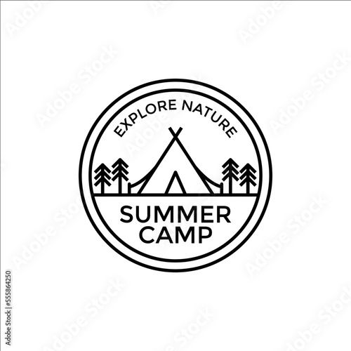 Retro camping badge graphic logo emblem design